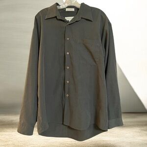 LINEA DOME Men's Dark Grey with Black Stripe Button Up Size L 16-16 1/2